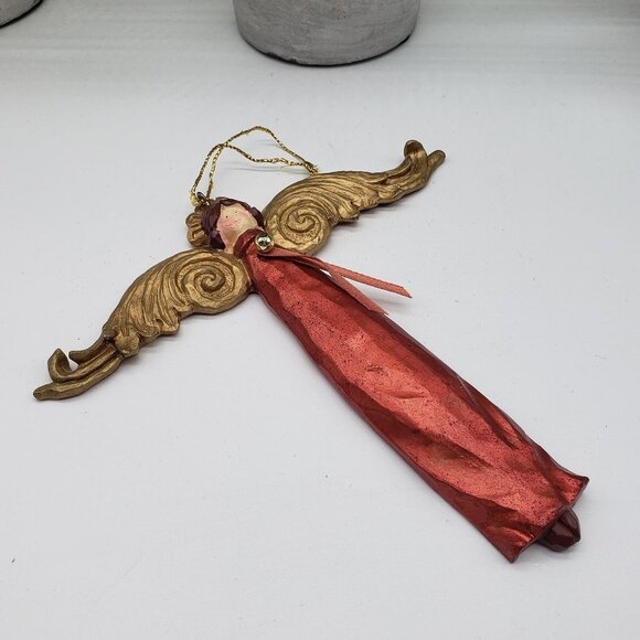 Red Gold Vintage Winged Resin Angel Christmas Ornament - Picture 6 of 9